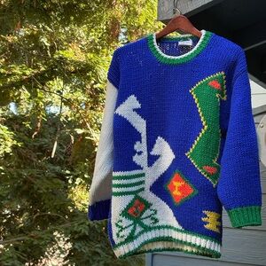 One Step Ahead Blue and Green Graphic Crewneck Sweater